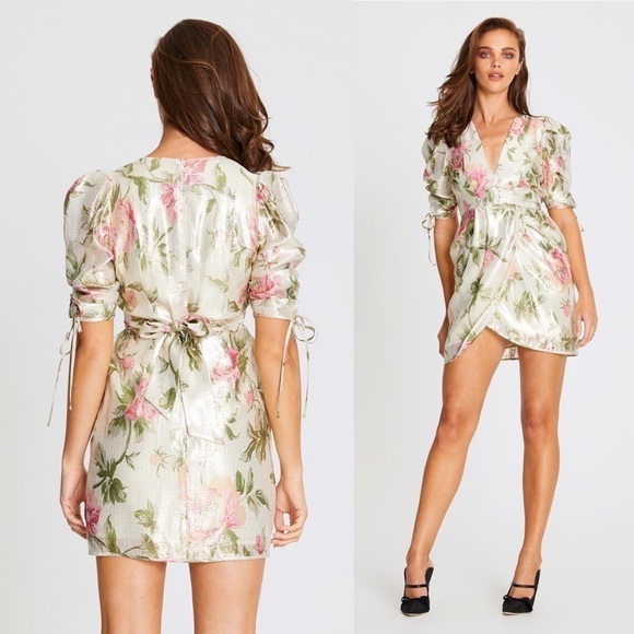 Alice McCall Salvatore Metallic Floral Mini Dress Gold Size 0 NWT - Picture 2 of 14